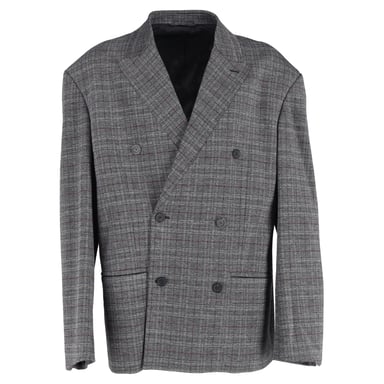 Balenciaga Double-Breasted Oversized Checked Blazer in Grey Viscose