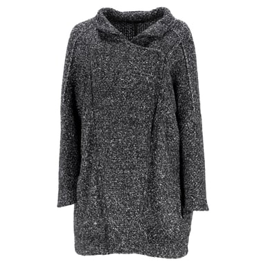 Maje Knitted Single-Breasted Coat in Black Wool