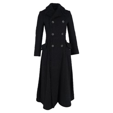 Comme des Garçons Double Breasted Bouclé Long Coat in Black Wool