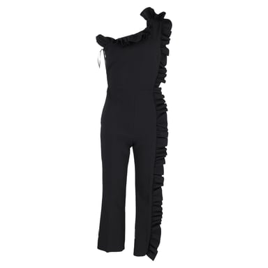 MSGM One-Shoulder Ruffle-Trimmed Jumpsuit In Black Polyester