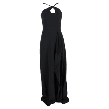 Roland Mouret Embellished-Strap Ruffled Maxi Dress in Black Viscose
