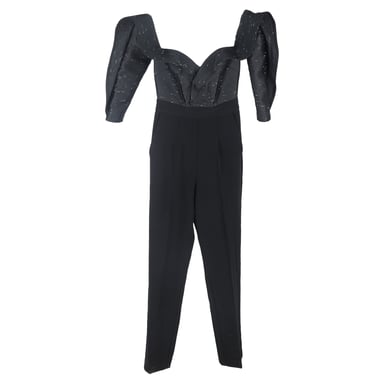 Self-Portrait Off-Shoulder Sweetheart Neckline Jumpsuit in Black Polyester