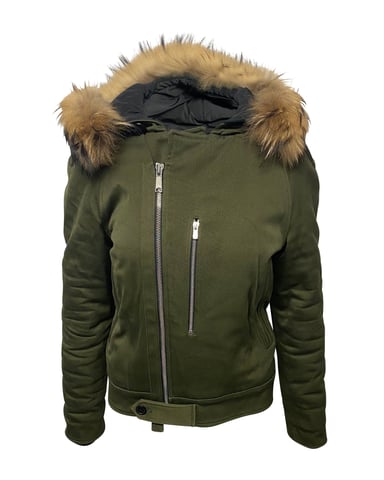 Sandro Paris Fur Trim Hooded Parka in Green Cotton