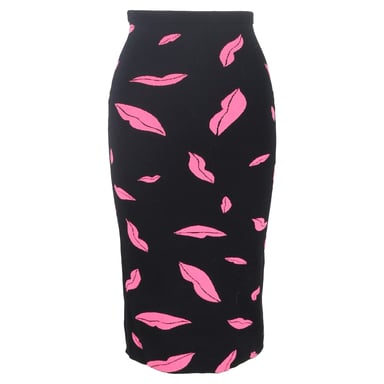 Diane Von Furstenberg Lips Printed Midi Fitted Skirt in Multicolor Polyester