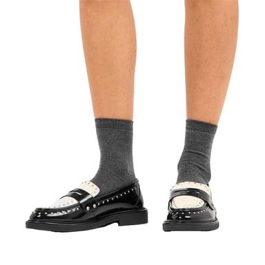 Steve Madden Womens/Ladies Studded Formal Block Heel Penny Loafers (Coco/Black)