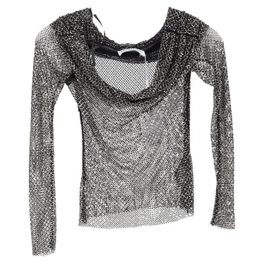 Self-Portrait Fishnet Off-Shoulder Top in Black Polyester
