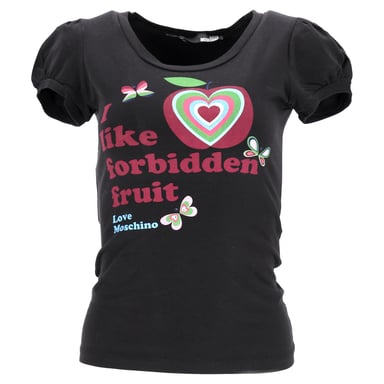 Love Moschino Graphic Print Puffed Sleeve T-Shirt in Black Cotton