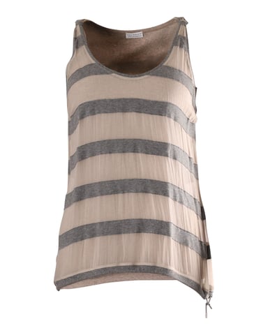 Brunello Cucinelli Sleeveless Striped Top in Grey Silk