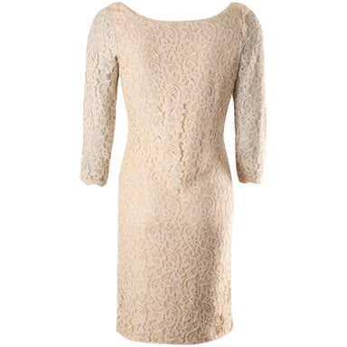 Diane Von Furstenberg Long Sleeve Zarita Lace Dress in Beige Rayon
