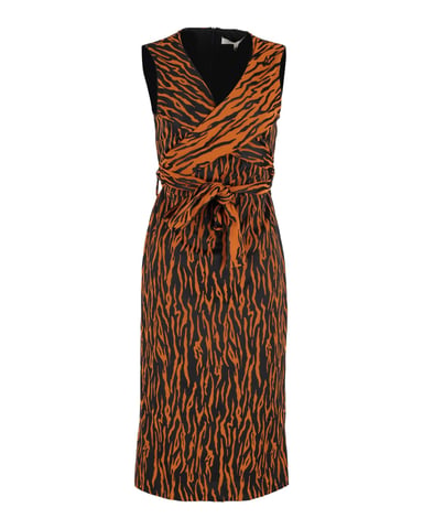 Diane Von Furstenberg Sleeveless Wrap Dress in Orange Polyester