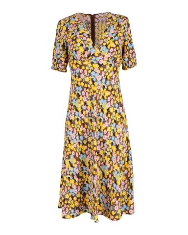 Diane Von Furstenberg Floral Midi Dress in Yellow Viscose