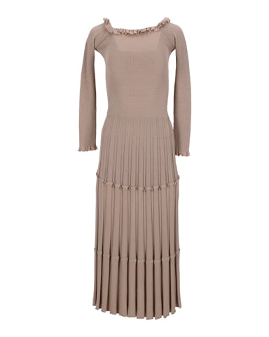 Altuzarra Off-Shoulder Pleated Knit Dress in Beige Viscose