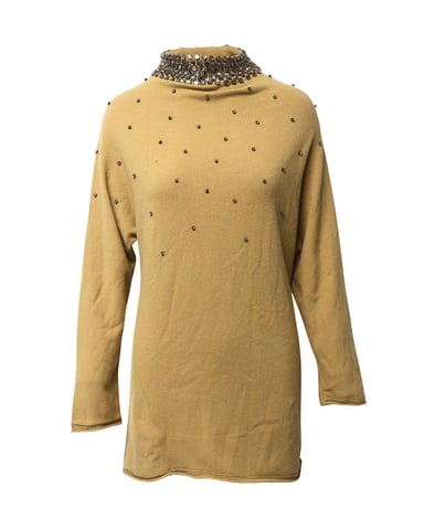 Valentino Garavani Crystal Embellsihed Sweater Dress in Brown Camel Wool