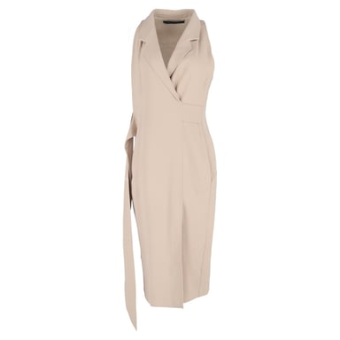 Roland Mouret Wrap-Effect Midi Dress in Beige Viscose