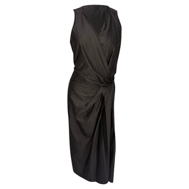 Rick Owens Gathered Sleeveless Midi Dress in Black Cotton