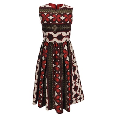 Valentino Floral and Aztec Printed Midi Dress in Multicolor Wool