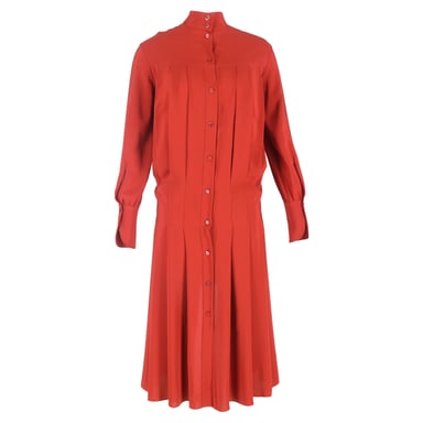 Chloé Mock Neck Back Button-Down Midi Dress in Red Silk