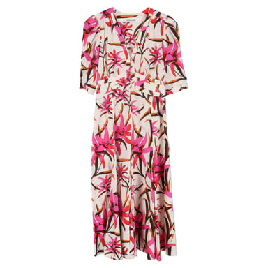 Diane Von Furstenberg Floral Print Midi Dress in Multicolor Cotton