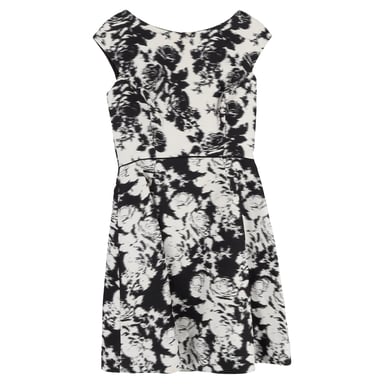 Oscar De La Renta Floral-Print Mini Dress in Black and White Cotton