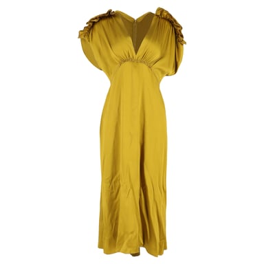 Victoria Beckham Ruffle Detail Midi Dress in Yellow Acetate
