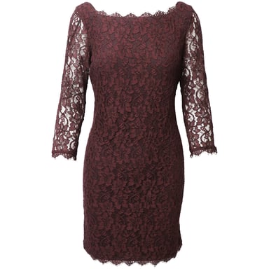 Diane Von Furstenberg Lace Dress in Burgundy Rayon