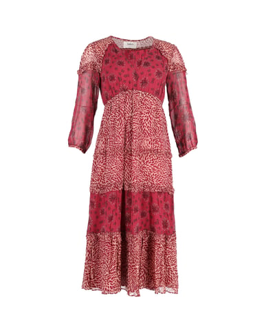 Ba&sh Gypsie Mixed Print Midi Dress In Burgundy Viscose