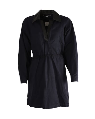Stella McCartney Faux-Leather Trimmed Collar Dress in Navy Blue Polyamide