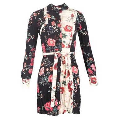 Maje Riller Two-Tone Shirtdress In Floral Print Viscose