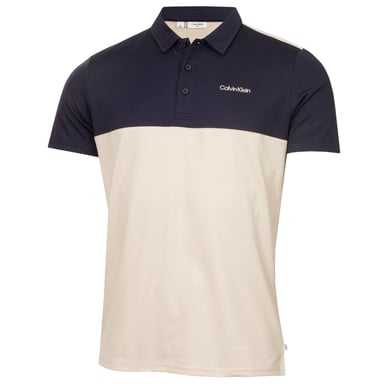 Calvin Klein Mens Embroidered Collared Polo Shirt (Oatmilk/Navy)
