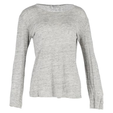 T Alexander Wang Scoop Neck Long Sleeve T-Shirt in Grey Cotton