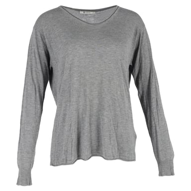Alexander Wang Scoop Neck Long Sleeve T-Shirt in Grey Cotton