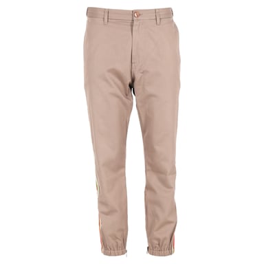 Gucci Contrast Stripe Logo Trim Detail Trousers in Brown Cotton