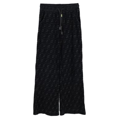 Fendi FF Drawstring Wide-Leg Trousers in Black Velvet