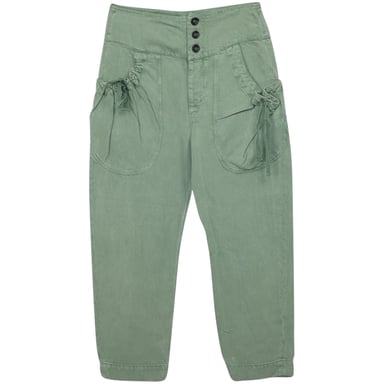 Isabel Marant Etoile Ruched Pocket Cargo Trousers in Green Linen