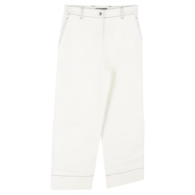 Loro Piana Contrast Stitch Trousers in White Cotton