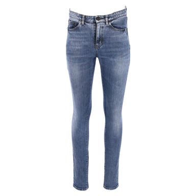 Saint Laurent Logo-Embroidered Slim Fit Jeans in Blue Cotton Denim