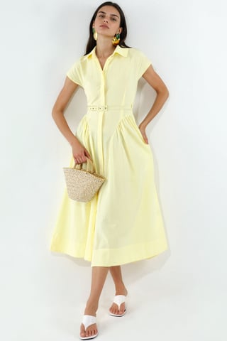Belted Midi Dress with Shirt Collar