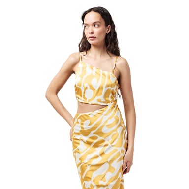 AX Paris Womens/Ladies Polyester Asymmetric Cut Out Party Midi Dress (Mustard Print)