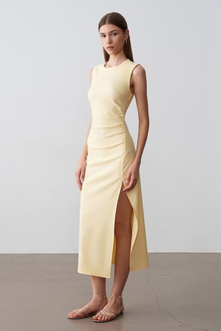 Fitted Sleeveless Midi Dress With Slit