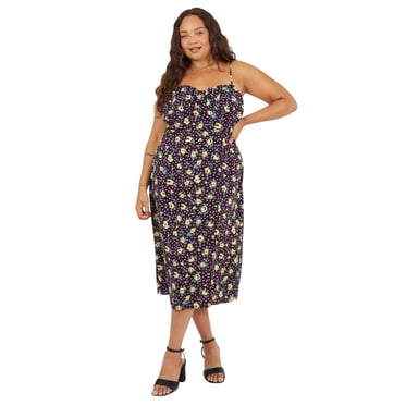 Brave Soul Womens/Ladies Floral Curved Spaghetti Strap Midi Dress (Black/Green/Yellow)