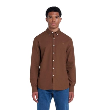 Farah Mens Vintage Oxford Long-Sleeved Button-Down Shirt (Mid Brown)