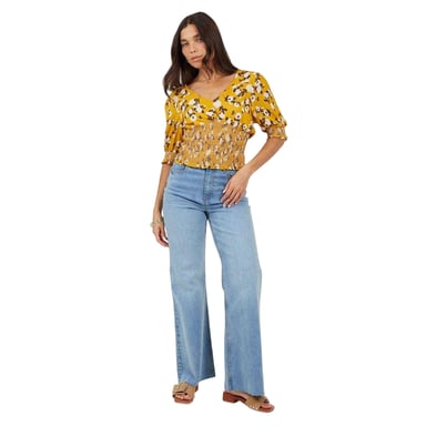 Brave Soul Womens/Ladies Floral V Neck Puff Sleeve Blouse (Floral/Yellow)