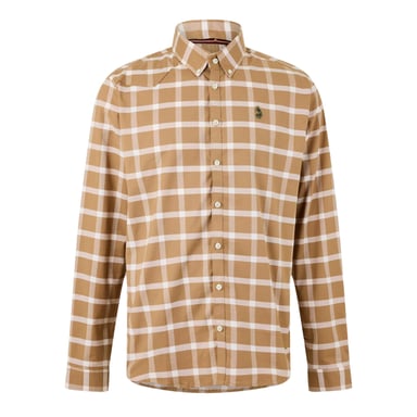Luke 1977 Mens Checked Oxford Long-Sleeved Shirt (Ecru/Caramel)