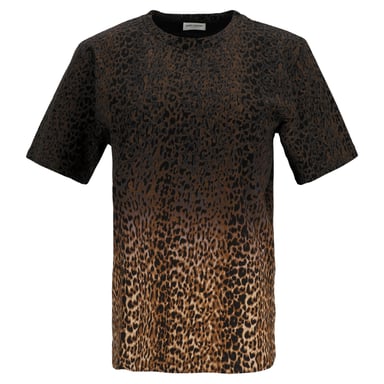 Saint Laurent Ombré Leopard-Print T-Shirt in Brown Cotton