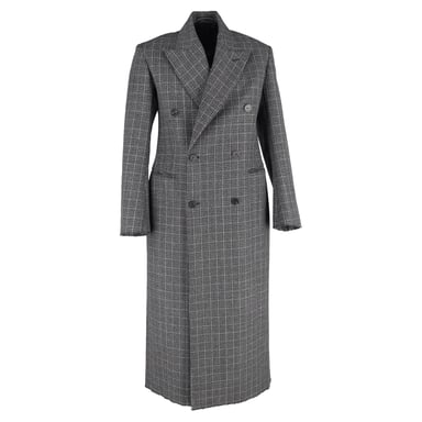 Balenciaga Check-Patterned Double-Breasted Relaxed-Fit Coat in Grey Wool