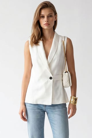 Belted Cotton-linen Waistcoat