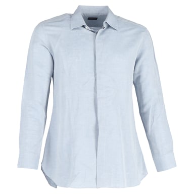 Ermenegildo Zegna Secured Buttoned Long Sleeve Shirt in Blue Cotton
