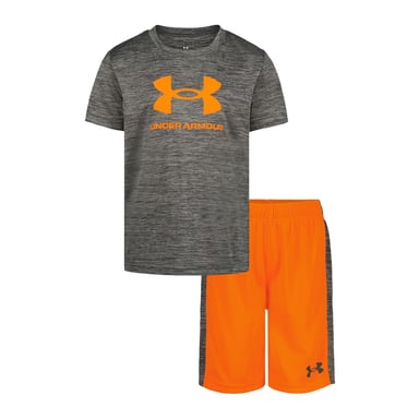 Under Armour Boys Tech Large Logo T-Shirt & Shorts Set (Orange/Grey)