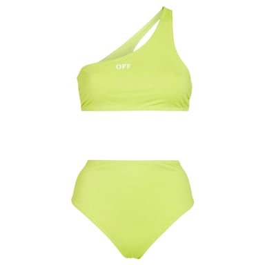 Off White Womens/Ladies Logo High Rise Two-Piece Swimsuit Set (Flo Yellow)