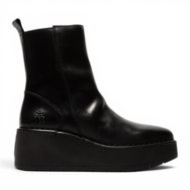 Fly London Women's Black Leather Wedge Heel Platform Ankelboots - HEIJ272